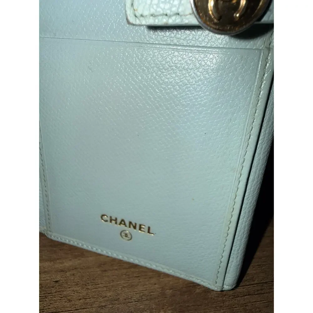 Rare Chanel Coco Button Continental Wallet Pastel Mint Tiffany Blue Caviar